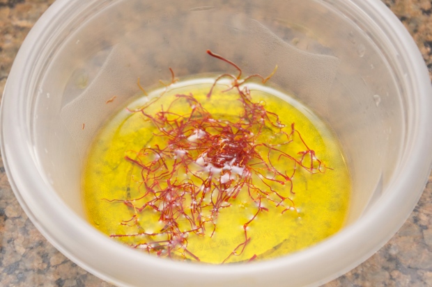 Re-hydrate the saffron 